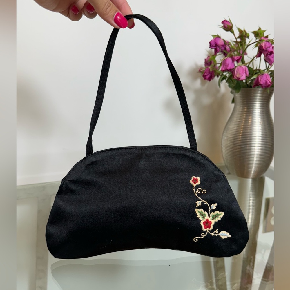 Vintage Black Satin‎ Mini purse Made in Italy .